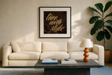 Shoe Fetish Quotes III Dark by Emily Adams. Displayed in a glass frame with matte in a clean modern living room. Available as an archival giclee rolled canvas, fine art paper, or poster print. SKU 17693a.