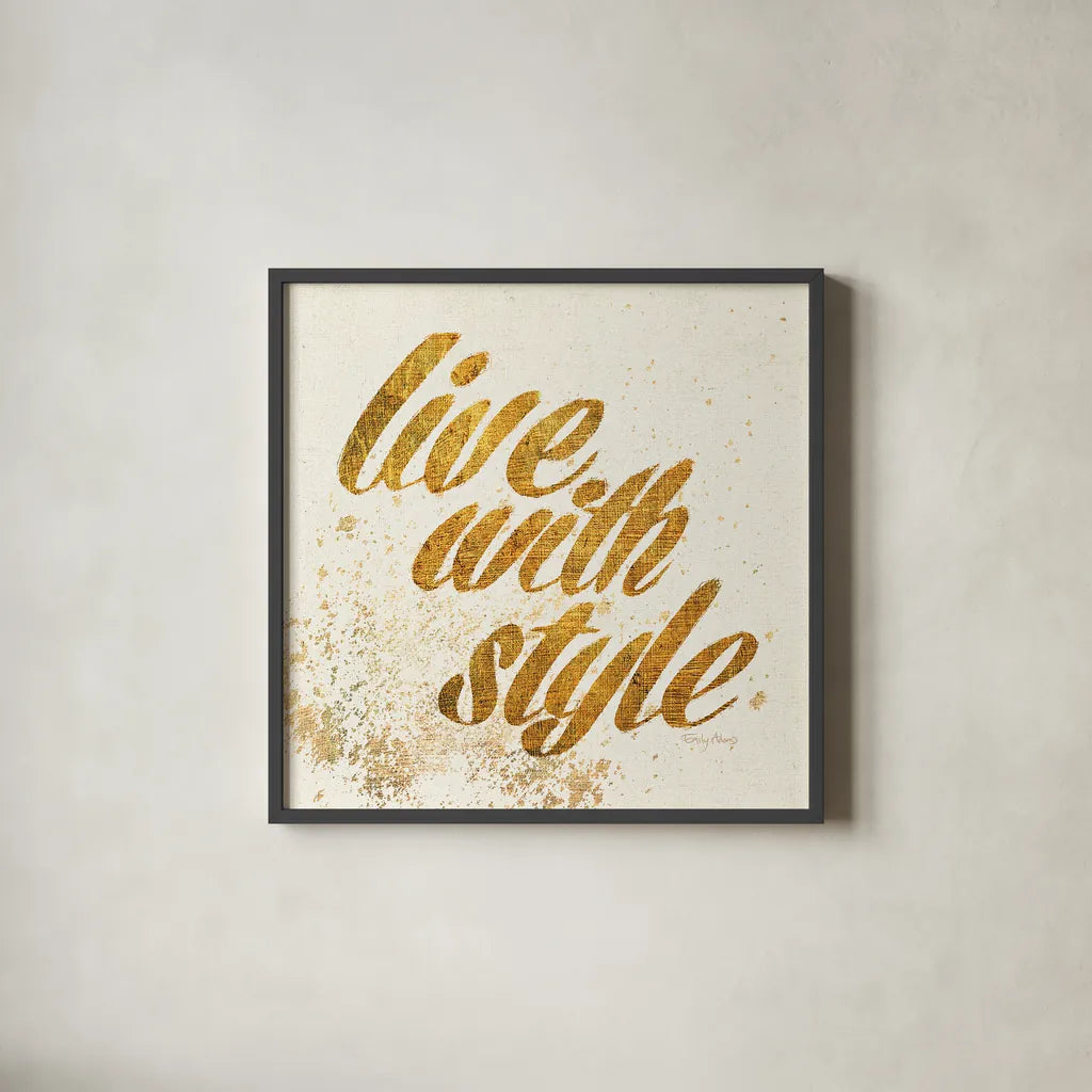 Shoe Fetish Quotes III Light by Emily Adams. Shown in a sleek black glass frame for a contemporary gallery look. Available as an archival giclee rolled canvas, fine art paper, or poster print. SKU 20747a.