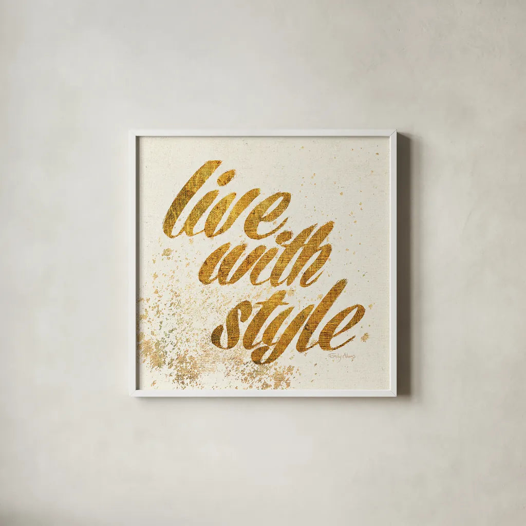 Shoe Fetish Quotes III Light by Emily Adams. Shown in a crisp white glass frame for a clean and minimalist style. Available as an archival giclee rolled canvas, fine art paper, or poster print. SKU 20747a.