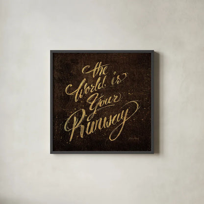 Shoe Fetish Quotes IV Dark by Emily Adams. Shown in a sleek black glass frame for a contemporary gallery look. Available as an archival giclee rolled canvas, fine art paper, or poster print. SKU 17694a.