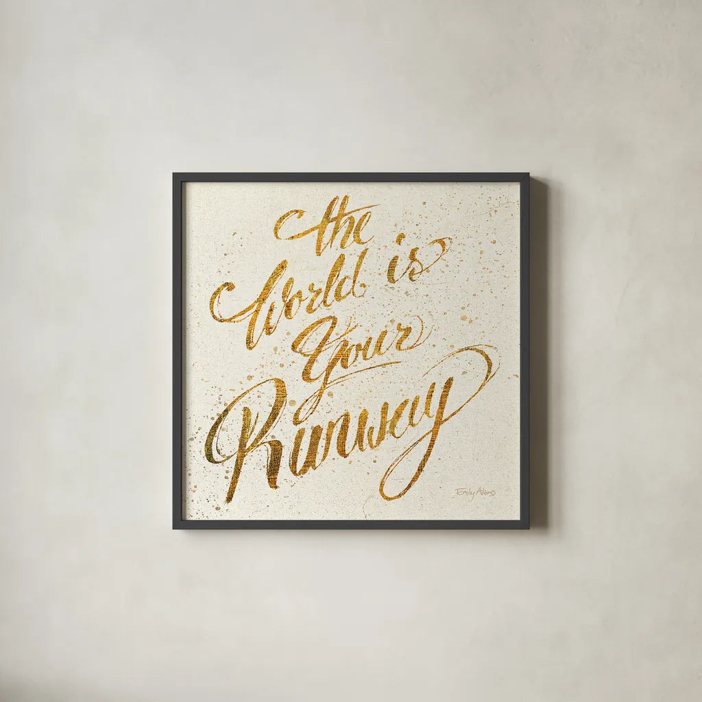 Shoe Fetish Quotes IV Light by Emily Adams. Shown in a sleek black glass frame for a contemporary gallery look. Available as an archival giclee rolled canvas, fine art paper, or poster print. SKU 17212a.