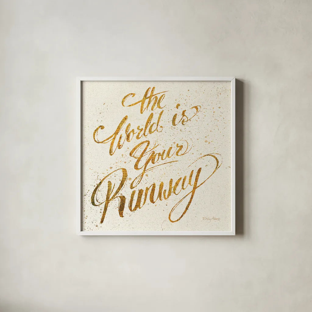 Shoe Fetish Quotes IV Light by Emily Adams. Shown in a crisp white glass frame for a clean and minimalist style. Available as an archival giclee rolled canvas, fine art paper, or poster print. SKU 17212a.