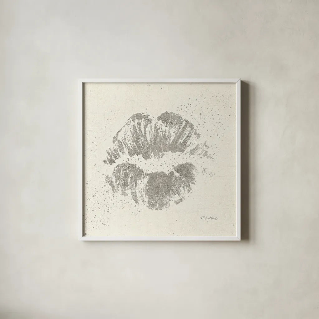 Shoe Fetish Quotes VIII Light Silver by Emily Adams. Shown in a crisp white glass frame for a clean and minimalist style. Available as an archival giclee rolled canvas, fine art paper, or poster print. SKU 29356a.