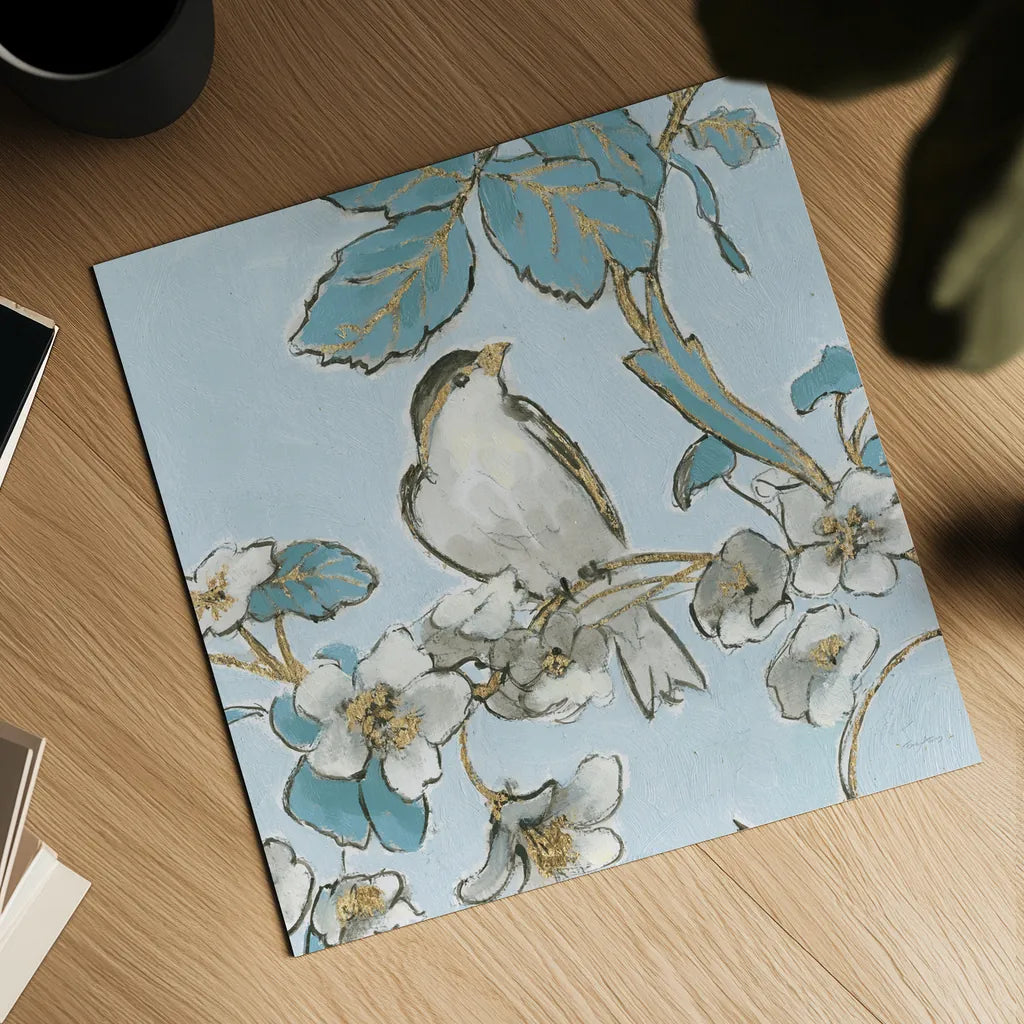 Toile Birds III by Emily Adams. Shown as a detailed flat fine art print, highlighting archival giclee quality. Available as an archival giclee rolled canvas, fine art paper, or poster print. SKU 55101a.