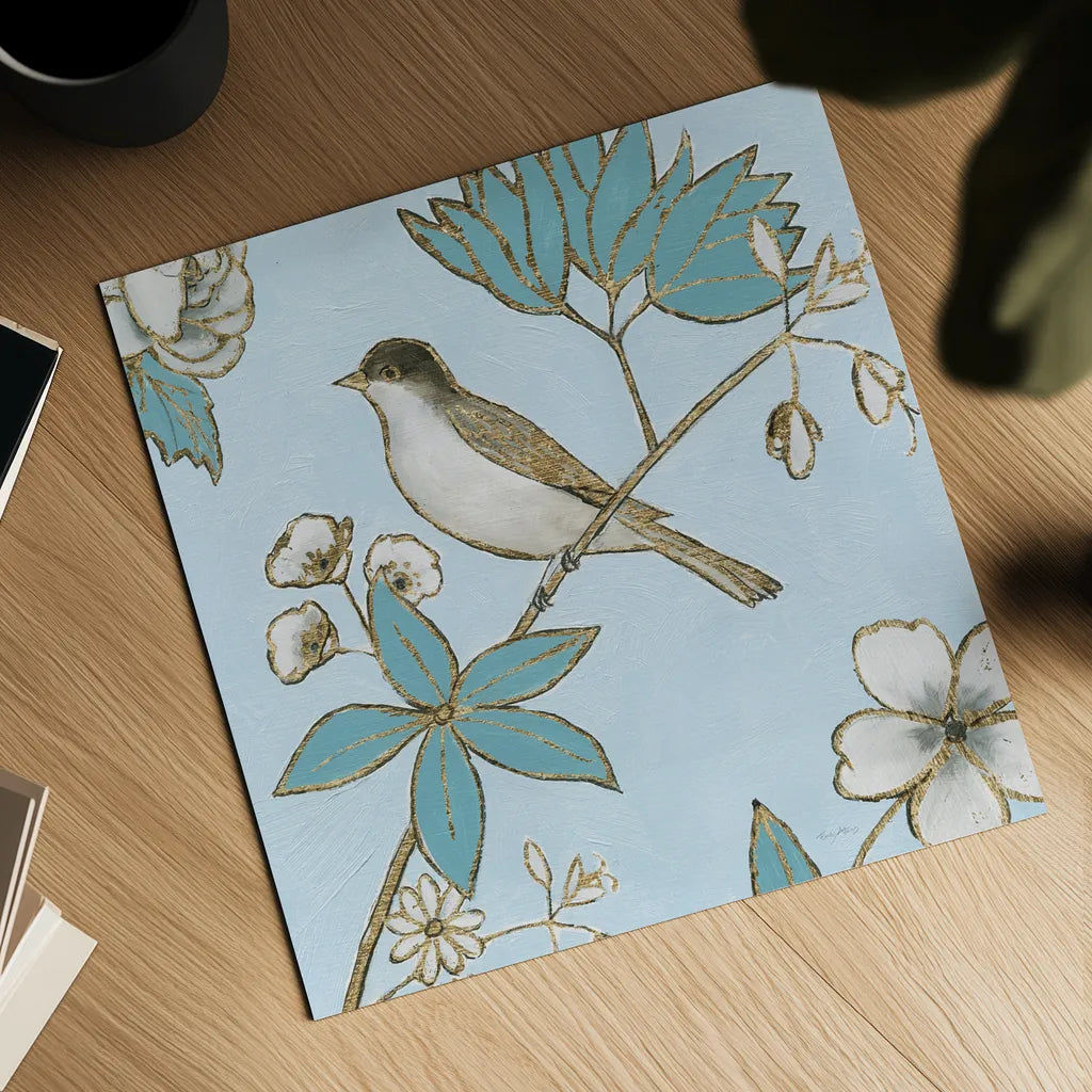 Toile Birds IV by Emily Adams. Shown as a detailed flat fine art print, highlighting archival giclee quality. Available as an archival giclee rolled canvas, fine art paper, or poster print. SKU 55102a.