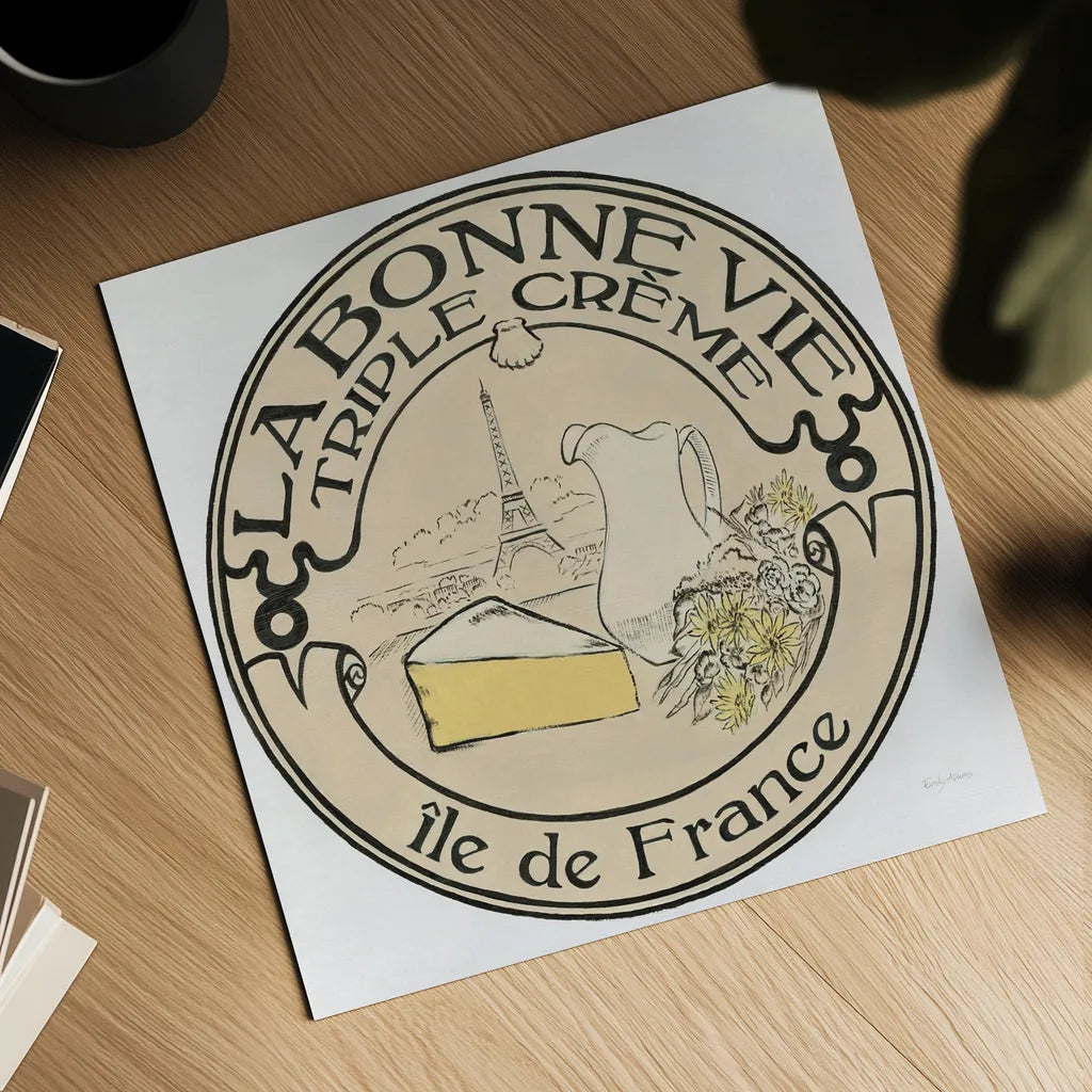 Vintage Cheese Label III by Emily Adams. Shown as a detailed flat fine art print, highlighting archival giclee quality. Available as an archival giclee rolled canvas, fine art paper, or poster print. SKU 35280a.