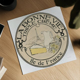 Vintage Cheese Label III by Emily Adams. Shown as a detailed flat fine art print, highlighting archival giclee quality. Available as an archival giclee rolled canvas, fine art paper, or poster print. SKU 35280a.