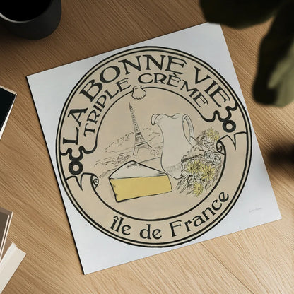 Vintage Cheese Label III by Emily Adams. Shown as a detailed flat fine art print, highlighting archival giclee quality. Available as an archival giclee rolled canvas, fine art paper, or poster print. SKU 35280a.