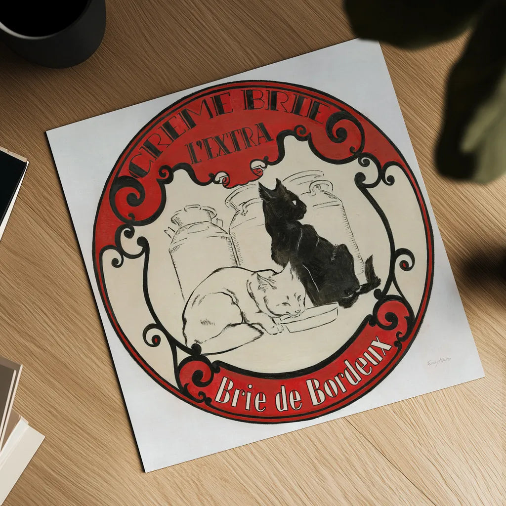 Vintage Cheese Label IV by Emily Adams. Shown as a detailed flat fine art print, highlighting archival giclee quality. Available as an archival giclee rolled canvas, fine art paper, or poster print. SKU 35279a.