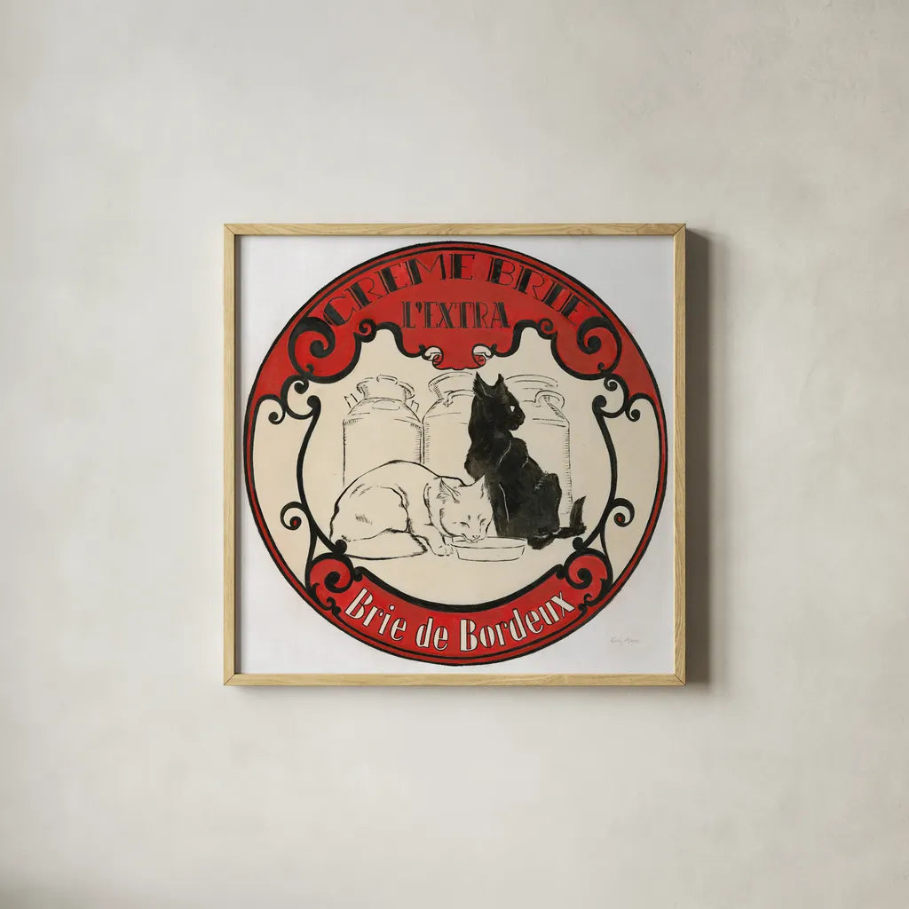 Vintage Cheese Label IV by Emily Adams. Shown in a natural wood glass frame for a timeless modern aesthetic. Available as an archival giclee rolled canvas, fine art paper, or poster print. SKU 35279a.