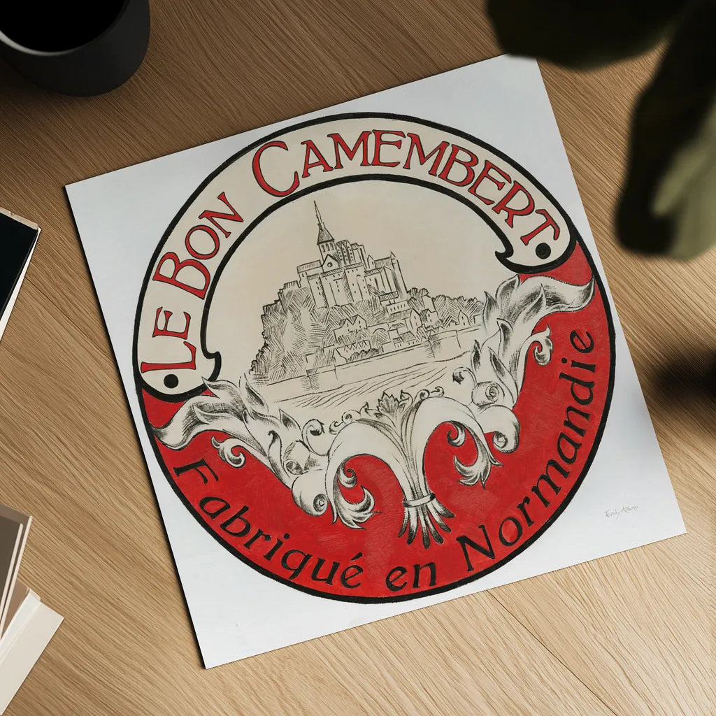 Vintage Cheese Label VI by Emily Adams. Shown as a detailed flat fine art print, highlighting archival giclee quality. Available as an archival giclee rolled canvas, fine art paper, or poster print. SKU 35277a.
