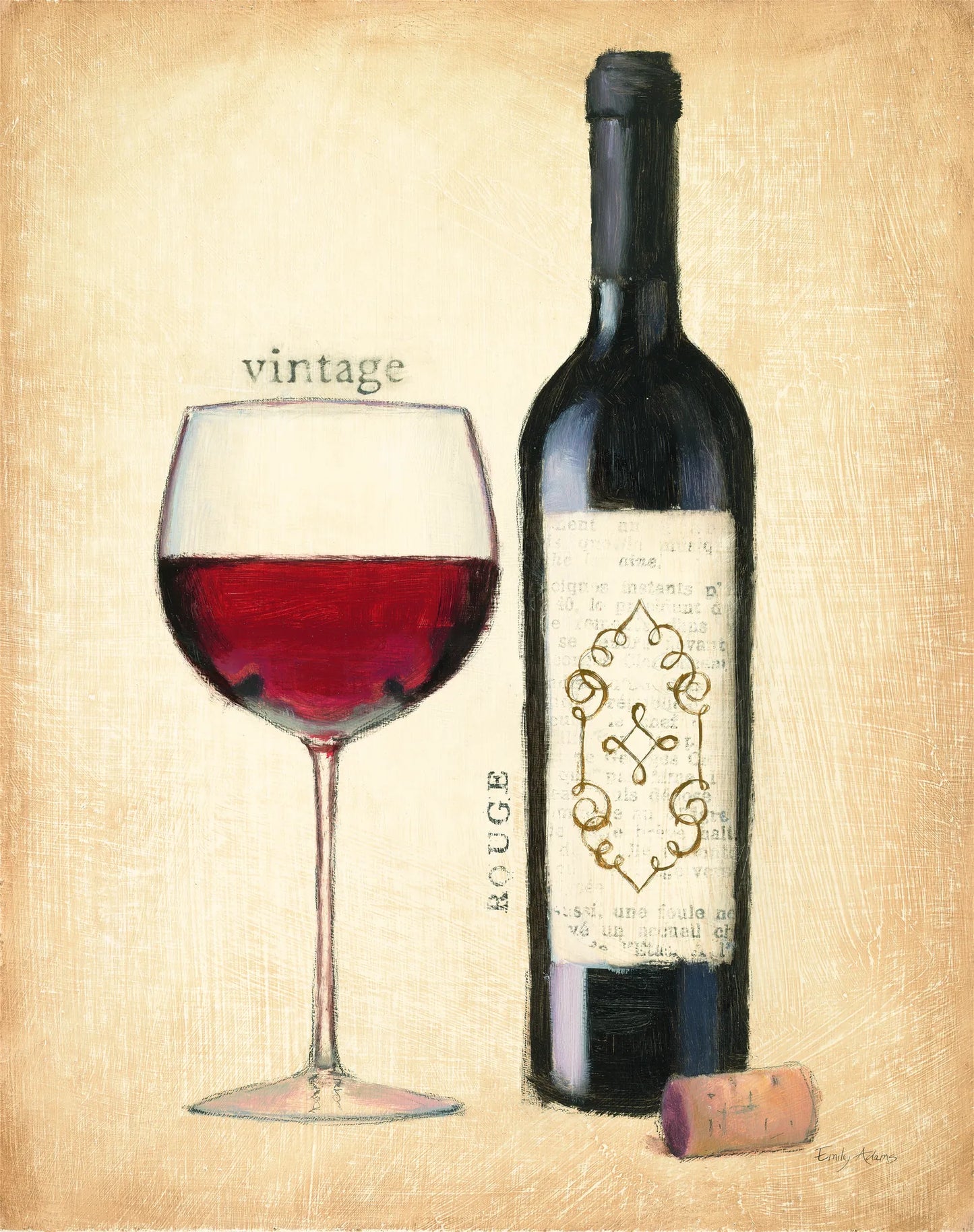 Vintage Rouge by Emily Adams. SKU 11890b. Archival Giclee Fine art print for wall decor.