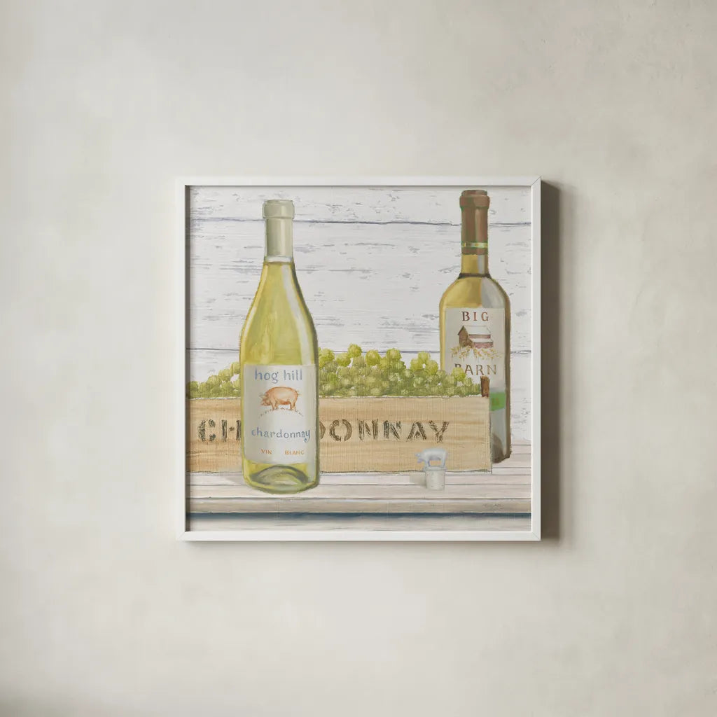 Vintners Recess III by Emily Adams. Shown in a crisp white glass frame for a clean and minimalist style. Available as an archival giclee rolled canvas, fine art paper, or poster print. SKU 33674a.