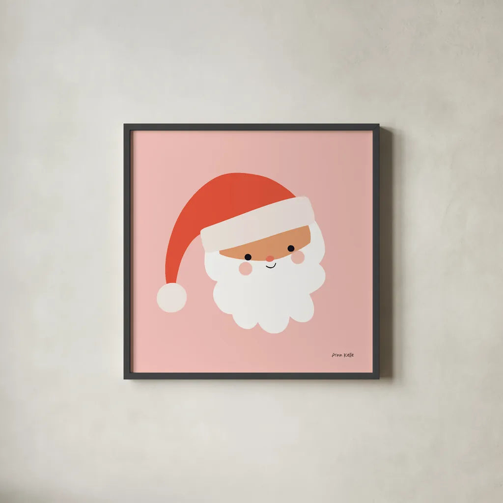 Santa by Ann Kelle. Shown in a sleek black glass frame for a contemporary gallery look. Available as an archival giclee rolled canvas, fine art paper, or poster print. SKU 81236a.
