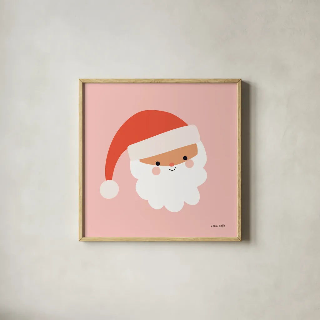 Santa by Ann Kelle. Shown in a natural wood glass frame for a timeless modern aesthetic. Available as an archival giclee rolled canvas, fine art paper, or poster print. SKU 81236a.