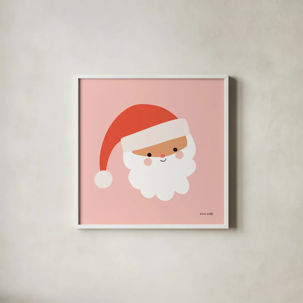 Santa by Ann Kelle. Shown in a crisp white glass frame for a clean and minimalist style. Available as an archival giclee rolled canvas, fine art paper, or poster print. SKU 81236a.