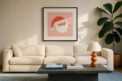 Santa by Ann Kelle. Displayed in a glass frame with matte in a clean modern living room. Available as an archival giclee rolled canvas, fine art paper, or poster print. SKU 81236a.
