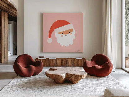 Santa by Ann Kelle. Shown as extra-large giant wall art in a modern living room. Available as an archival giclee rolled canvas, fine art paper, or poster print. SKU 81236a.