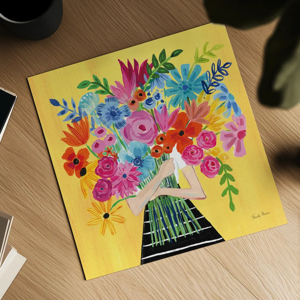 A Bunch of Flowers I by Farida Zaman. Shown as a detailed flat fine art print, highlighting archival giclee quality. Available as an archival giclee rolled canvas, fine art paper, or poster print. SKU 61180a.