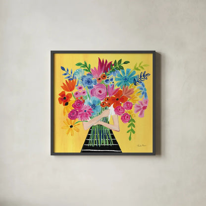 A Bunch of Flowers I by Farida Zaman. Shown in a sleek black glass frame for a contemporary gallery look. Available as an archival giclee rolled canvas, fine art paper, or poster print. SKU 61180a.