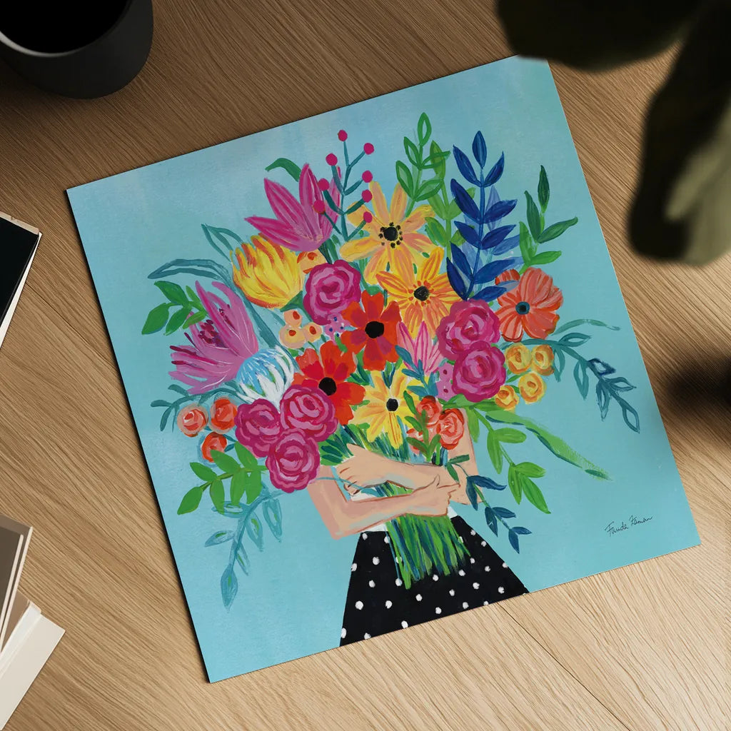A Bunch of Flowers II by Farida Zaman. Shown as a detailed flat fine art print, highlighting archival giclee quality. Available as an archival giclee rolled canvas, fine art paper, or poster print. SKU 61181a.