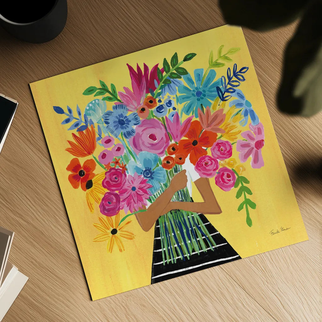 A Bunch of Flowers III by Farida Zaman. Shown as a detailed flat fine art print, highlighting archival giclee quality. Available as an archival giclee rolled canvas, fine art paper, or poster print. SKU 70055a.