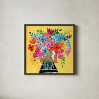 A Bunch of Flowers III by Farida Zaman. Shown in a sleek black glass frame for a contemporary gallery look. Available as an archival giclee rolled canvas, fine art paper, or poster print. SKU 70055a.