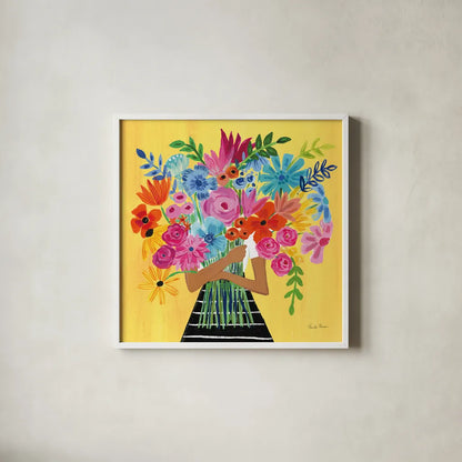A Bunch of Flowers III by Farida Zaman. Shown in a crisp white glass frame for a clean and minimalist style. Available as an archival giclee rolled canvas, fine art paper, or poster print. SKU 70055a.