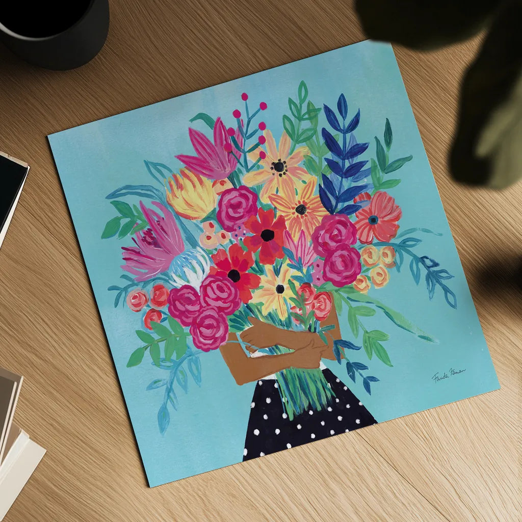 A Bunch of Flowers IV by Farida Zaman. Shown as a detailed flat fine art print, highlighting archival giclee quality. Available as an archival giclee rolled canvas, fine art paper, or poster print. SKU 70056a.