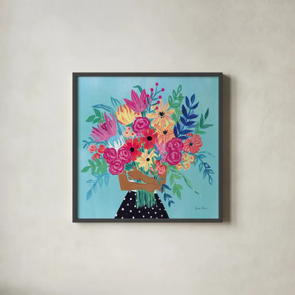 A Bunch of Flowers IV by Farida Zaman. Shown in a sleek black glass frame for a contemporary gallery look. Available as an archival giclee rolled canvas, fine art paper, or poster print. SKU 70056a.