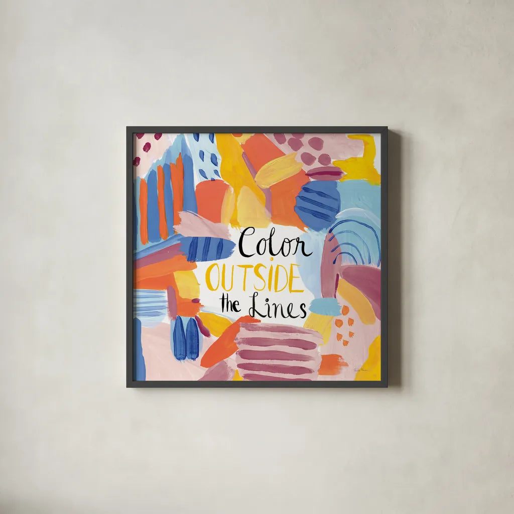 Abstract Affirmations I v2 by Farida Zaman. Shown in a sleek black glass frame for a contemporary gallery look. Available as an archival giclee rolled canvas, fine art paper, or poster print. SKU 42912a.