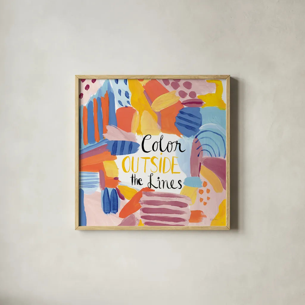 Abstract Affirmations I v2 by Farida Zaman. Shown in a natural wood glass frame for a timeless modern aesthetic. Available as an archival giclee rolled canvas, fine art paper, or poster print. SKU 42912a.