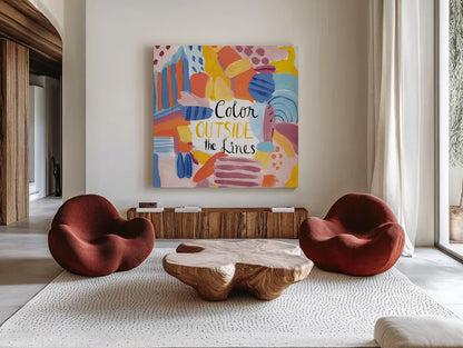 Abstract Affirmations I v2 by Farida Zaman. Shown as extra-large giant wall art in a modern living room. Available as an archival giclee rolled canvas, fine art paper, or poster print. SKU 42912a.