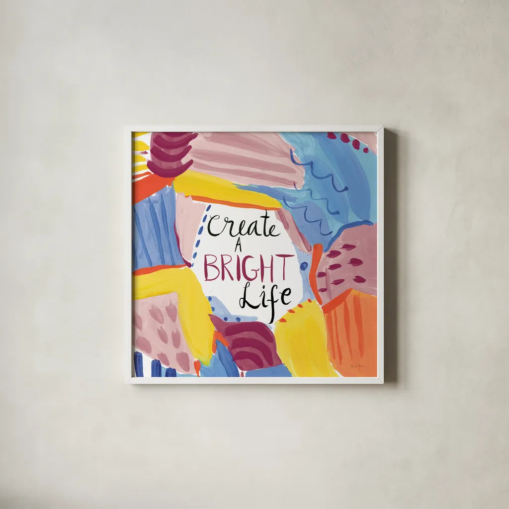 Abstract Affirmations II v2 by Farida Zaman. Shown in a crisp white glass frame for a clean and minimalist style. Available as an archival giclee rolled canvas, fine art paper, or poster print. SKU 42913a.