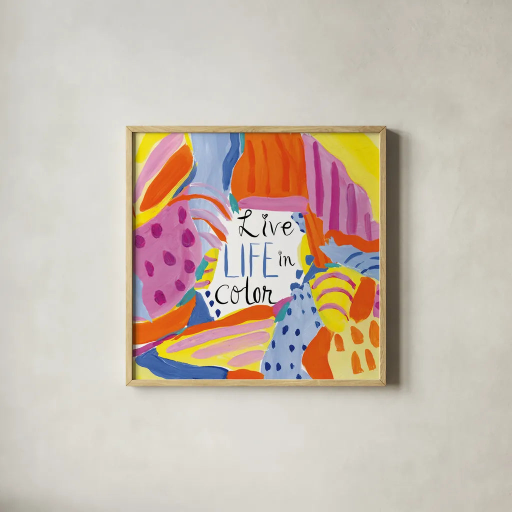 Abstract Affirmations III by Farida Zaman. Shown in a natural wood glass frame for a timeless modern aesthetic. Available as an archival giclee rolled canvas, fine art paper, or poster print. SKU 42530a.