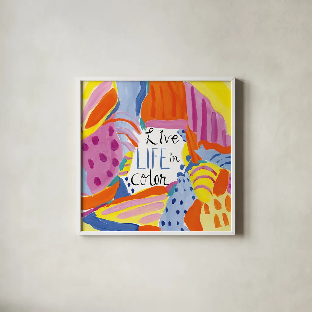 Abstract Affirmations III by Farida Zaman. Shown in a crisp white glass frame for a clean and minimalist style. Available as an archival giclee rolled canvas, fine art paper, or poster print. SKU 42530a.