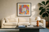 Abstract Affirmations III v2 by Farida Zaman. Displayed in a glass frame with matte in a clean modern living room. Available as an archival giclee rolled canvas, fine art paper, or poster print. SKU 42914a.