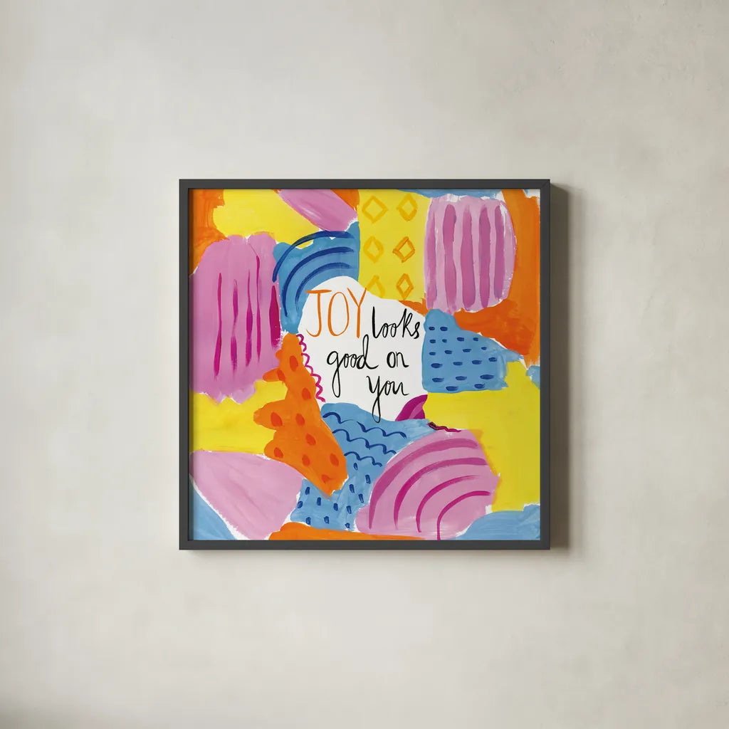 Abstract Affirmations IV by Farida Zaman. Shown in a sleek black glass frame for a contemporary gallery look. Available as an archival giclee rolled canvas, fine art paper, or poster print. SKU 42531a.