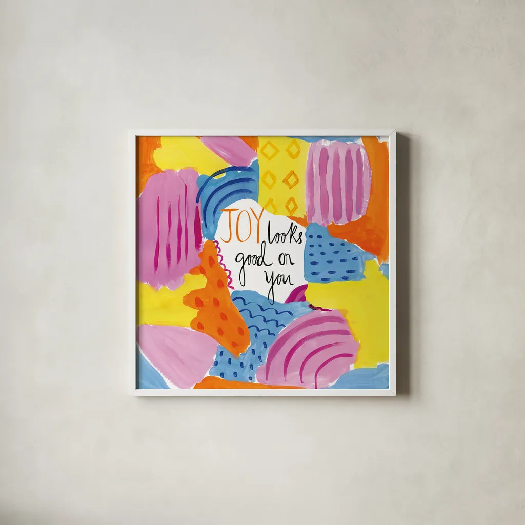 Abstract Affirmations IV by Farida Zaman. Shown in a crisp white glass frame for a clean and minimalist style. Available as an archival giclee rolled canvas, fine art paper, or poster print. SKU 42531a.