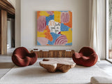 Abstract Affirmations IV v2 by Farida Zaman. Shown as extra-large giant wall art in a modern living room. Available as an archival giclee rolled canvas, fine art paper, or poster print. SKU 42915a.