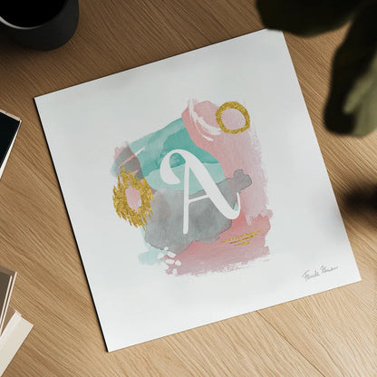 Abstract Monogram A by Farida Zaman. Shown as a detailed flat fine art print, highlighting archival giclee quality. Available as an archival giclee rolled canvas, fine art paper, or poster print. SKU 48433a.