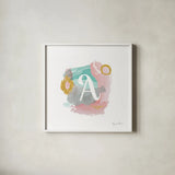 Abstract Monogram A by Farida Zaman. Shown in a crisp white glass frame for a clean and minimalist style. Available as an archival giclee rolled canvas, fine art paper, or poster print. SKU 48433a.