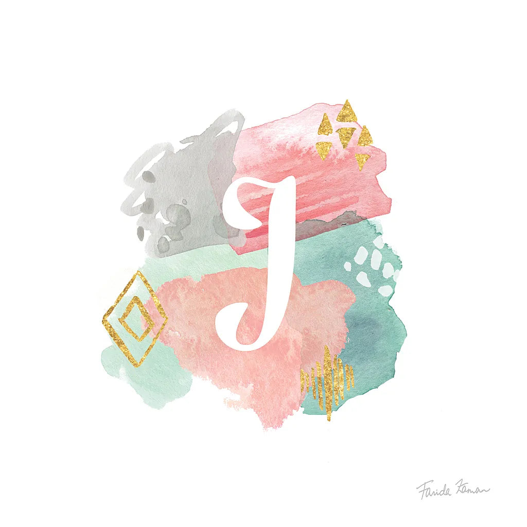 Abstract Monogram J by Farida Zaman. SKU 48436a. Archival Giclee Fine art print for wall decor.