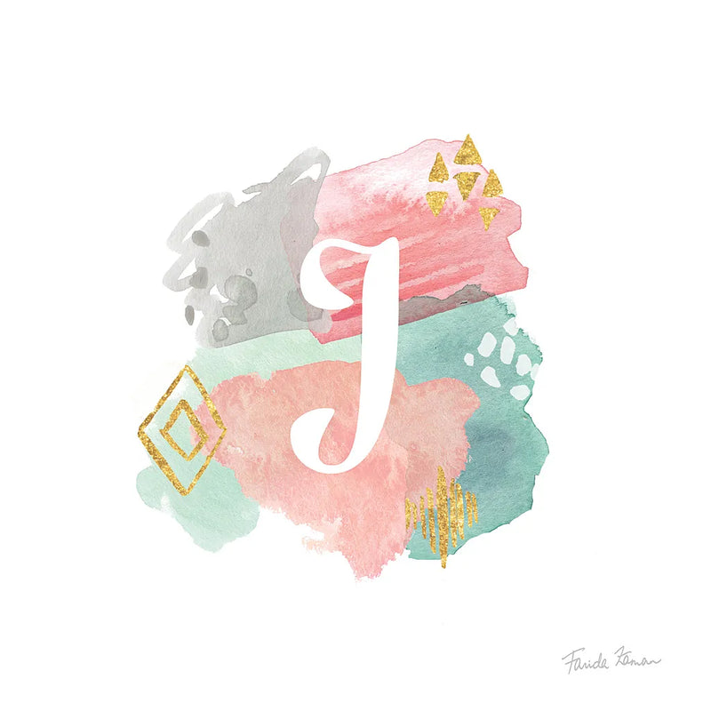 Abstract Monogram J by Farida Zaman. SKU 48436a. Archival Giclee Fine art print for wall decor.