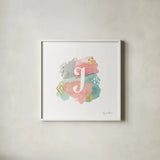 Abstract Monogram J by Farida Zaman. Shown in a crisp white glass frame for a clean and minimalist style. Available as an archival giclee rolled canvas, fine art paper, or poster print. SKU 48436a.