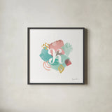 Abstract Monogram K by Farida Zaman. Shown in a sleek black glass frame for a contemporary gallery look. Available as an archival giclee rolled canvas, fine art paper, or poster print. SKU 48437a.