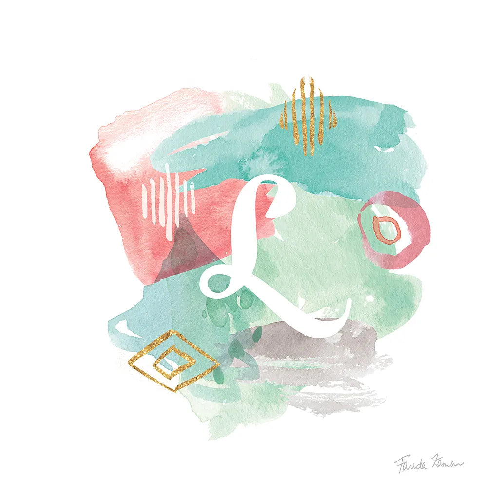 Abstract Monogram L by Farida Zaman. SKU 48438a. Archival Giclee Fine art print for wall decor.