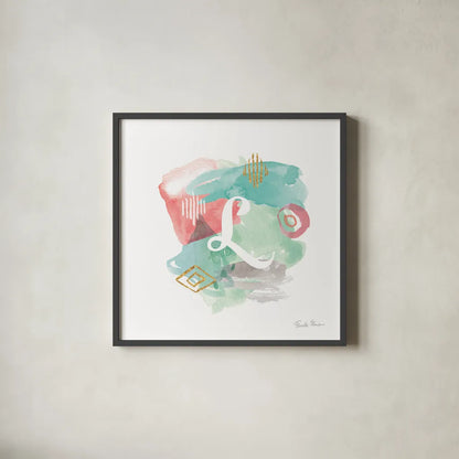 Abstract Monogram L by Farida Zaman. Shown in a sleek black glass frame for a contemporary gallery look. Available as an archival giclee rolled canvas, fine art paper, or poster print. SKU 48438a.