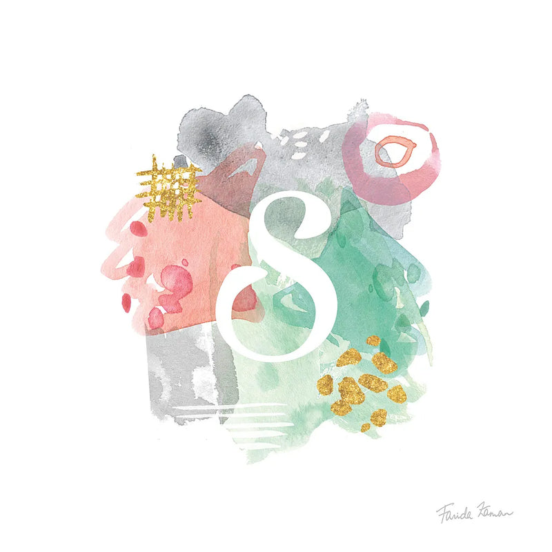 Abstract Monogram S by Farida Zaman. SKU 48440a. Archival Giclee Fine art print for wall decor.