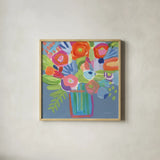 Abstracted Florals by Farida Zaman. Shown in a natural wood glass frame for a timeless modern aesthetic. Available as an archival giclee rolled canvas, fine art paper, or poster print. SKU 96313a.